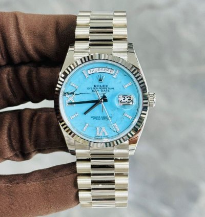 Rolex Day-date 36 White Gold Turquoise Diamond Dial