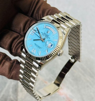 Rolex Day-date 36 White Gold Turquoise Diamond Dial