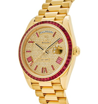 Rolex Day-date 40 228398tru Yellow Gold Roman Dial Ruby Bezel
