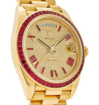 Rolex Day-date 40 228398tru Yellow Gold Roman Dial Ruby Bezel