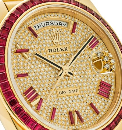 Rolex Day-date 40 228398tru Yellow Gold Roman Dial Ruby Bezel