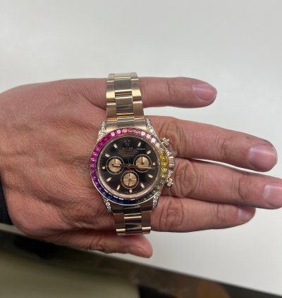 Rolex Daytona 116505 Rainbow Rose Gold Custom Diamonds