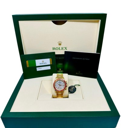 Rolex Daytona 116578 Saco Yellow Gold Orange Sapphire Mother Of Pearl Dial Full Set