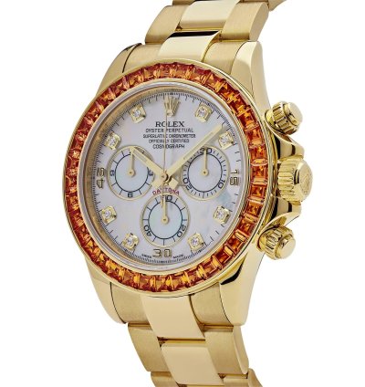 Rolex Daytona 116578saco Yellow Gold Sapphire Bezel Mother Of Pearl Dial 2019