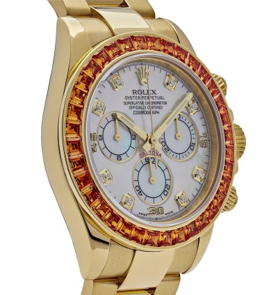 Rolex Daytona 116578saco Yellow Gold Sapphire Bezel Mother Of Pearl Dial 2019