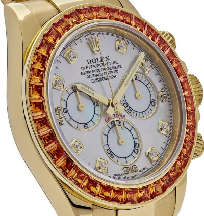 Rolex Daytona 116578saco Yellow Gold Sapphire Bezel Mother Of Pearl Dial 2019