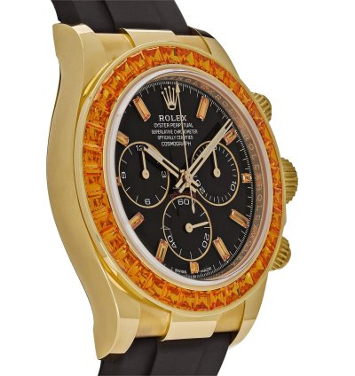 Rolex Daytona 116588saco Yellow Gold Orange Sapphire Bezel Black Diamond Dial