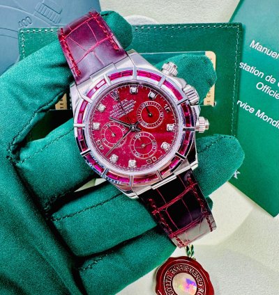 Rolex Daytona 116589salv White Gold Ruby Set Bezel Rubellite Dial