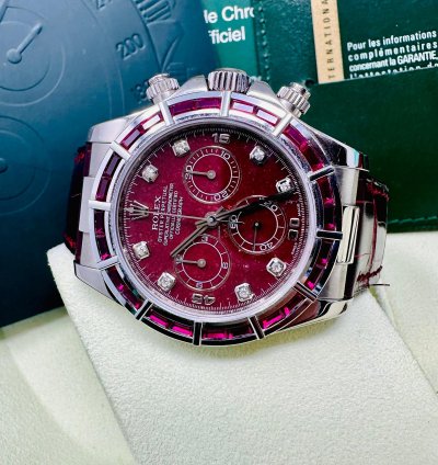 Rolex Daytona 116589salv White Gold Ruby Set Bezel Rubellite Dial