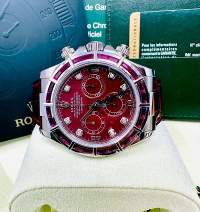 Rolex Daytona 116589salv White Gold Ruby Set Bezel Rubellite Dial
