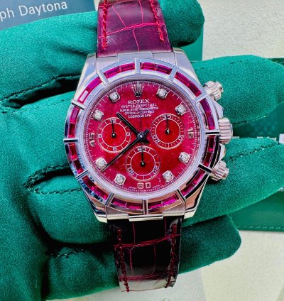 Rolex Daytona 116589salv White Gold Ruby Set Bezel Rubellite Dial