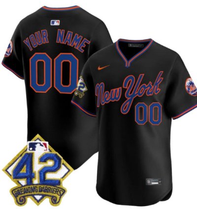 Custom New York Mets Jersey 2025 Jackie Robinson Patch Road Alternate Stitched Black