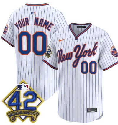 Custom New York Mets Jersey 2025 Jackie Robinson Patch Road Alternate Stitched Pinstripe
