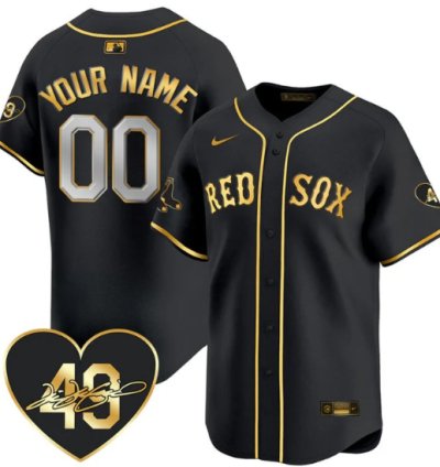 Custom Boston Red Sox Jersey Tim Wakefield Limited Memorial Patch Stitched Black Gold