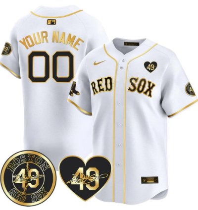 Custom Boston Red Sox Jersey Tim Patch Stitched White Gold