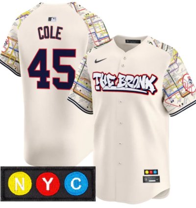 Gerrit Cole Jersey 45 New York Yankees The Bronx Subway Style Premier Stitched Cream