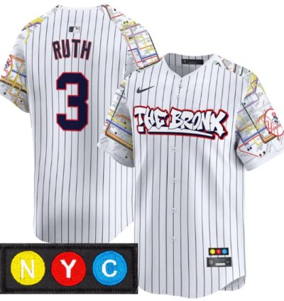 Babe Ruth Jersey 3 New York Yankees The Bronx Subway Style Premier Stitched Pinstripe