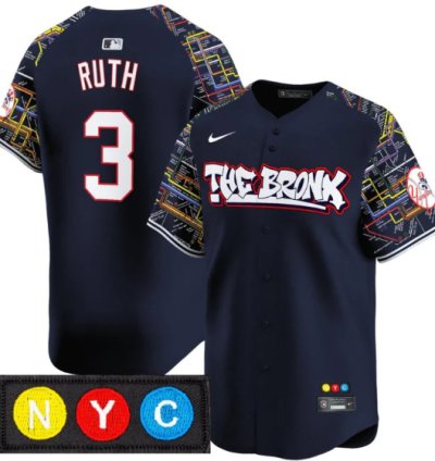 Babe Ruth Jersey 3 New York Yankees The Bronx Subway Style Premier Stitched Navy