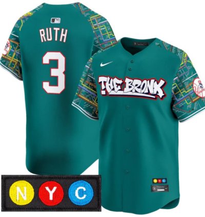 Babe Ruth Jersey 3 New York Yankees The Bronx Subway Style Premier Stitched Tea