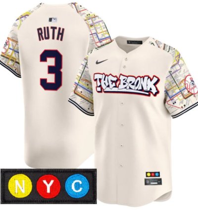 Babe Ruth Jersey 3 New York Yankees The Bronx Subway Style Premier Stitched Cream