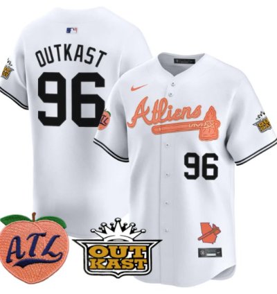 Outkast Jersey 96 Atlanta Braves Atliens Peach Vapor Premier Limited Stitched White