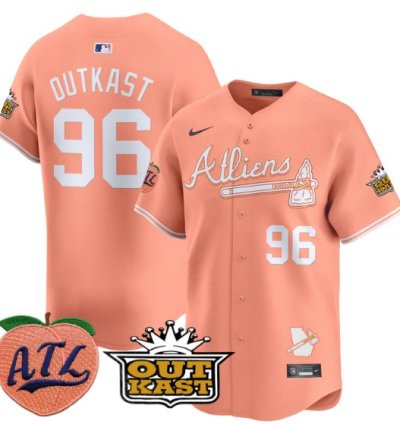 Outkast Jersey 96 Atlanta Braves Atliens Peach Vapor Premier Limited Stitched Peach