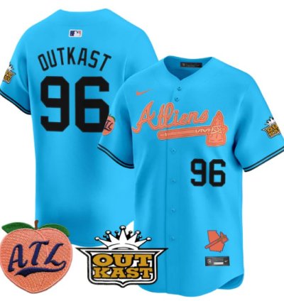 Outkast Jersey 96 Atlanta Braves Atliens Peach Vapor Premier Limited Stitched Light Blue