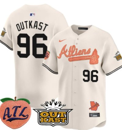 Outkast Jersey 96 Atlanta Braves Atliens Peach Vapor Premier Limited Stitched Cream