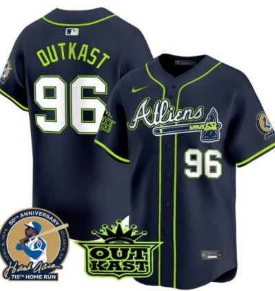 Outkast Jersey 96 Atlanta Braves Atliens Hank Aaron Patch Limited Stitched