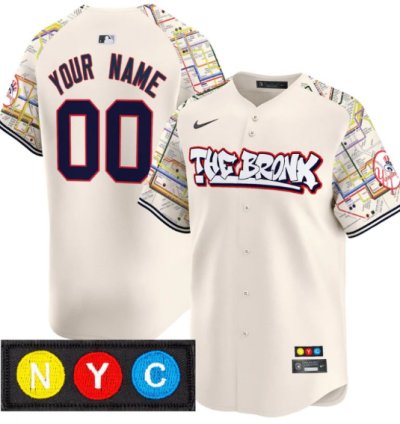 Customnew York Yankees Jersey The Bronx Subway Style Vapor Premier Limited Stitched Cream