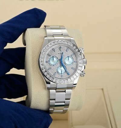 Rolex Daytona 126576tbr Platinum Pave Diamond Dial Ascher Cut Bezel