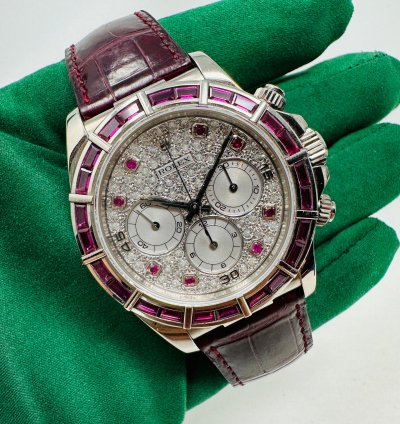 Rolex Daytona 16589 Zenith Ruby Bezel Pave Diamond Dial Limited 1 Of 5 Pieces