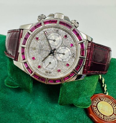 Rolex Daytona 16589 Zenith Ruby Bezel Pave Diamond Dial Limited 1 Of 5 Pieces