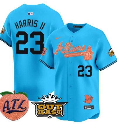 Michael Harris Ii Jersey 23 Atlanta Braves Atliens Peach Vapor Premier Limited Stitched Light Blue