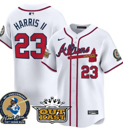 Michael Harris Ii Jersey 23 Atlanta Braves Atliens Hank Aaron Patch Limited Stitched White