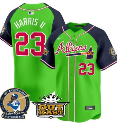 Michael Harris Ii Jersey 23 Atlanta Braves Atliens Hank Aaron Patch Green Alternate