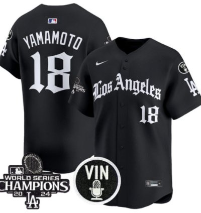 Yamamoto Jersey 18 Dodgers 2025 La Gothic Style Vapor Premier Limited Stitched Black