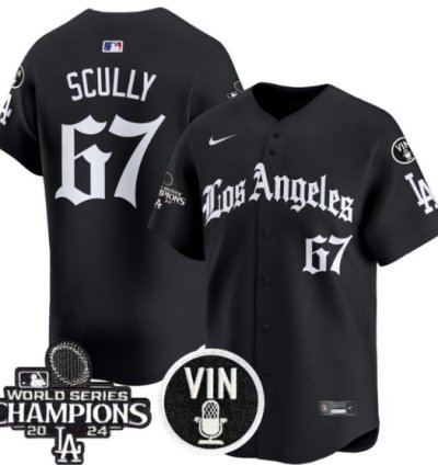 Vin Scully Jersey 67 Dodgers 2025 La Gothic Style Vapor Premier Limited Stitched Black