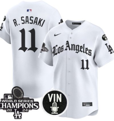 Roki Sasaki Jersey 11 Dodgers 2025 La Gothic Style Vapor Premier Limited Stitched White