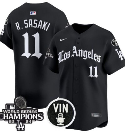 Roki Sasaki Jersey 11 Dodgers 2025 La Gothic Style Vapor Premier Limited Stitched Black