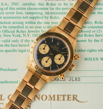 Rolex Daytona 6265 18k Yellow Gold - Black Dial And Champagne Counters - Full Set - Nos