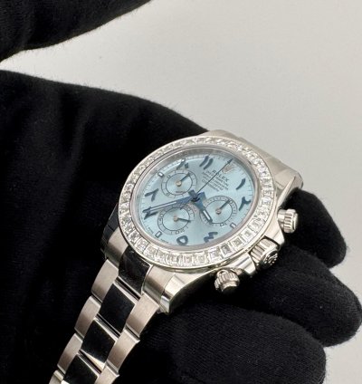 Rolex Daytona Arabic Ice Blue Dial Bugguatte Diamond Bezel Open Caseback New Reference