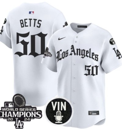 Mookie Betts Jersey 50 Dodgers 2025 La Gothic Style Vapor Premier Limited Stitched White