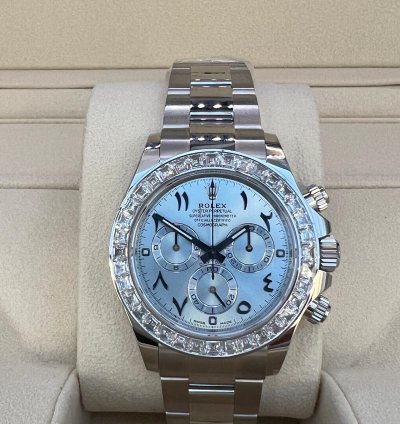 Rolex Daytona Baguette Diamond Bezel Iceblue Arabic Dial