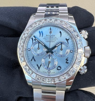 Rolex Daytona Baguette Diamond Bezel Iceblue Arabic Dial