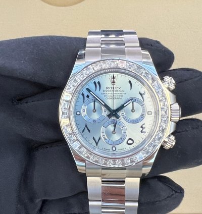 Rolex Daytona Baguette Diamond Bezel Iceblue Arabic Dial