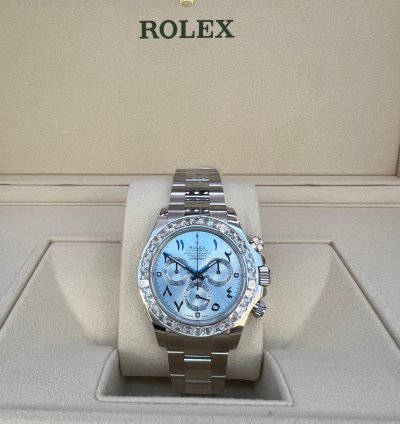 Rolex Daytona Baguette Diamond Bezel Iceblue Arabic Dial