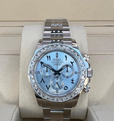 Rolex Daytona Baguette Diamond Bezel Iceblue Arabic Dial