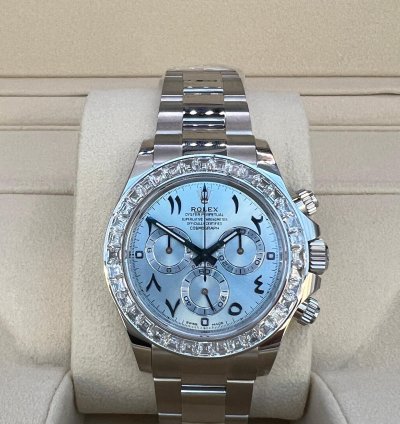 Rolex Daytona Baguette Diamond Bezel Iceblue Arabic Dial