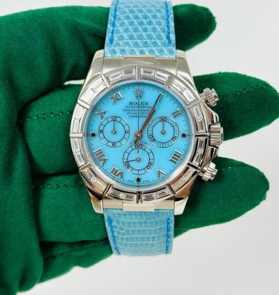 Rolex Daytona Beach Blue Daytona With Factory Baguette Bezel 116589br Extremely Rare
